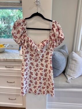 Realisation Par White Mini Dress with Red Floral Print